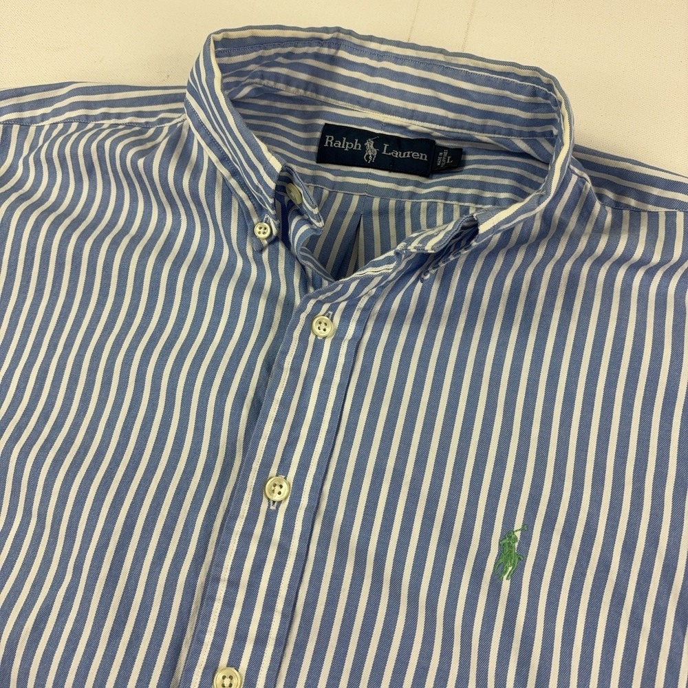 Ralph Lauren Shirt Mens Large Blue Striped Long Sleeve Button Down Cotton Casual